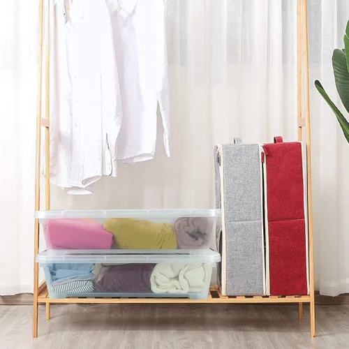 Vista 6 de Paquete de 3 cajas de almacenamiento de plástico para debajo de la cama, caja de almacenamiento apilable transparente de 40 cuartos de galón, caja