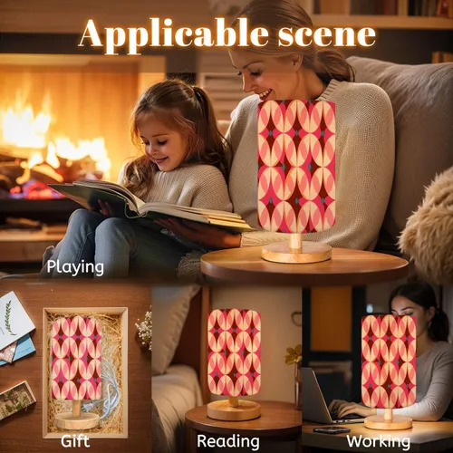 Vista 4 de Bedside Table Lamp 50s Mid Century Modern Seamless Dimmable Desk Lamp with Flaxen Fabric Shade Wood Base Nightstand Small Lamp for Bedroom Living