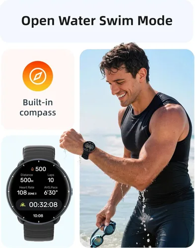Vista 3 de Parsonver Swimming Smart Watch, 5ATM Waterproof for Pool & Open Water, Built-in GPS & Compass, AMOLED Screen Fitness Tracker with 100+ Sports Modes