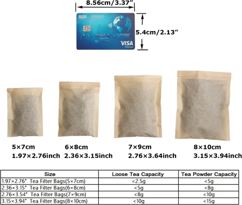 Vista 4 de Eketirry 100 bolsas de té desechables para té suelto, pequeña bolsa de té vacía con material de pulpa de madera, bolsa de filtro de té sin blanquear