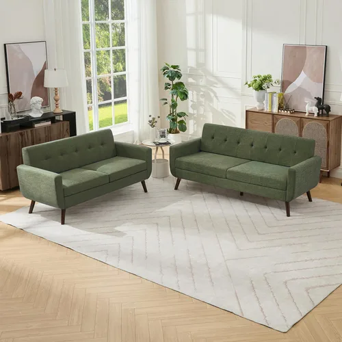 Vista 11 de Tbfit Sofá individual de tela de lino, silla de acento, sillón moderno de mediados de siglo para sala de estar, dormitorio, tapizado con botones