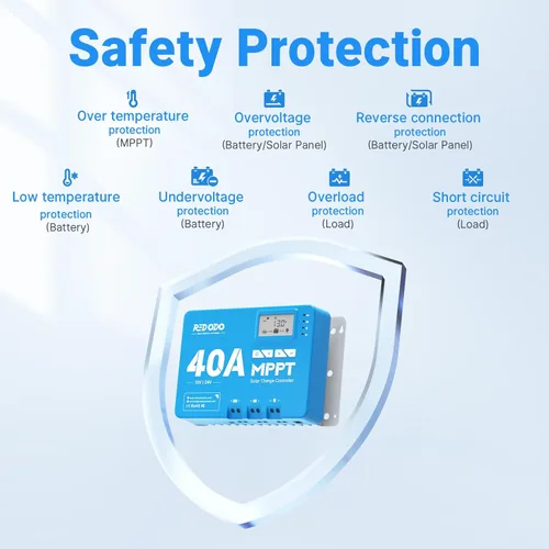 Vista 4 de Redodo Controlador de carga solar de entrada de 40 amperios MPPT 12V/24V DC con módulo Bluetooth incorporado, pantalla LCD ajustable de parámetros