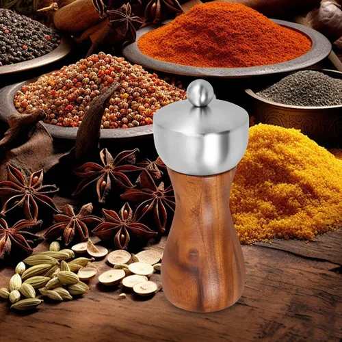 Vista 6 de Manual Pepper Mill Grinder 5-inch Wood Pepper Grinder 304 Stainless Steel Head for Kitchen and Home Use