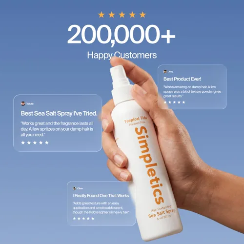 Vista 3 de Simpletics Espray para el cabello con sal marina del Himalaya (aroma a pino) – Fórmula natural de 5 ingredientes para ondas de playa y volumen