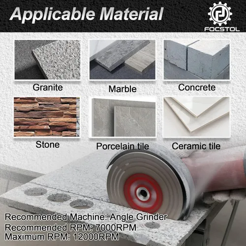 Vista 5 de FOCSTOL Disco de molienda de corte de diamante, hoja de diamante soldada al vacío de doble cara de 5 pulgadas (4.921 in) para granito, mármol