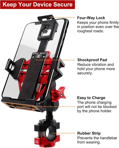Vista 4 de Soporte de metal para teléfono de motocicleta, sólido y antirrobo, soporte para teléfono celular resistente, compatible con Harley Davidson y la Rojo
