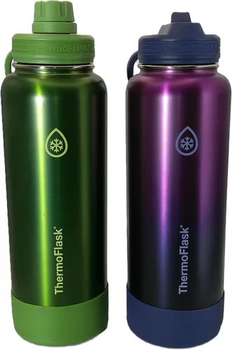 ThermoFlask Botella de 40 onzas con boquilla y tapa con popote, acero inoxidable, aislamiento de doble pared y sin BPA, a prueba de fugas