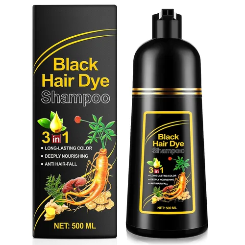 ALIVER Champú de tinte para el cabello (negro) - Esencia herbaria natural 3 en 1: coloración, nutrición y promotor del crecimiento del cabello -