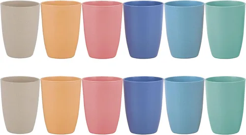 Vista 12 de LuckyZone Vaso reutilizable de paja de trigo (12 onzas), juego de vasos irrompibles para el hogar y al aire libre, vaso apto para lavavajillas, sin
