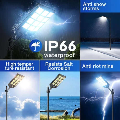 Vista 6 de OKPRO Luces solares impermeables para exteriores, luz de calle solar de 8000 W con sensor de movimiento, luces de inundación de seguridad de 7000 K