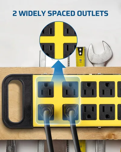 Vista 5 de DEWENWILS Regleta de alimentación de 10 tomas con protector de sobretensión metálico, certificación UL, cable de 6 pies con enchufe plano