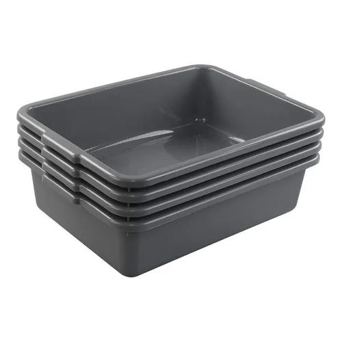 Vista 9 de Kiddream Bandeja de autobús comercial de 13 litros, caja de plástico para lavado de restaurante, juego de 4, color negro