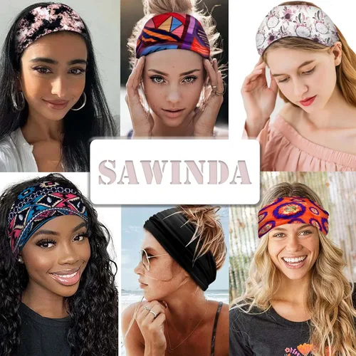 Vista 7 de SAWINDA Diadema bohemia elástica anudada, bandas anchas para el cabello, turbante de hojas, accesorios para el cabello, bufanda para mujer, 4 piezas
