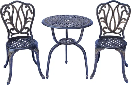 Vista 2 de C/G Juego de 3 piezas de bistró, juego de patio al aire libre, juego de mesa de bistró de aluminio fundido resistente a la oxidación para muebles