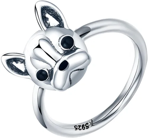 Presentski Bulldog Sterling Siver anillo lindo regalo de cumpleaños para niñas y el día de la madre