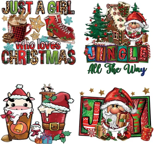 Vista 19 de Calcomanías de transferencia para ropa 2024 con texto en inglés «Merry Christmas» – Decoración navideña para planchar en el coche, gnomo de Papá