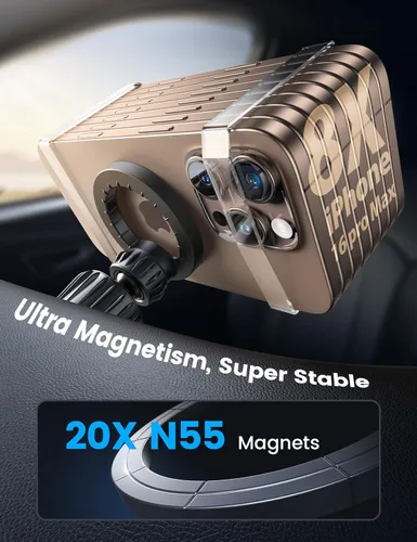 Vista 5 de Lamicall Soporte para automóvil Magsafe - [20 imanes N55] Soporte magnético para teléfono para tu salpicadero de automóvil, soporte de teléfono