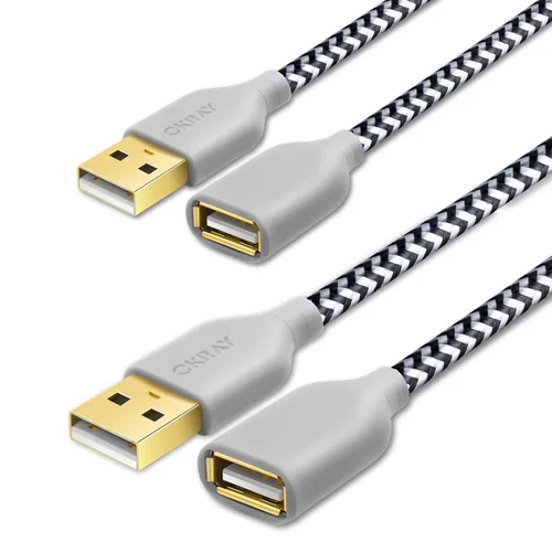 Vista 11 de OKRAY - Cable de extensión USB, paquete de 2 cables de extensión USB 2.0 de nailon trenzado de 6 pies tipo A, macho a hembra, con conector chapado