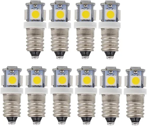 10pcs E10 3V Blanco frío Bombillas LED Lámparas de luz 5SMD 0.5W 50LM (blanco frío, 3V)