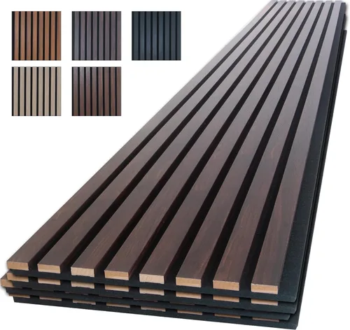 Vista 9 de NeatiEase Paneles de madera para pared, 4 piezas de 96 x 12.6 pulgadas, paneles de pared de listones de madera insonorizados para decoración