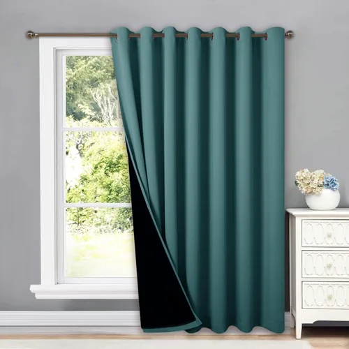 Vista 141 de NICETOWN Cortinas 100 % opacas con aislamiento térmico, panel de cortina deslizante de rendimiento que reduce el ruido con forro negro, bloqueo