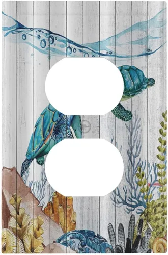 Vista 49 de Placa decorativa para interruptor de luz, medusas, tortugas marinas, fantasía, océano, 2 bandas, 1 palanca, 1 placa de pared dúplex, cubiertas