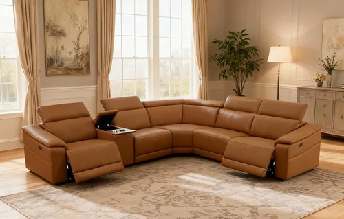 Juego de sofá seccional reclinable eléctrico, sofás seccionales de cuero en forma de L para sala de estar, asientos de cine en casa con soporte de Trygoal