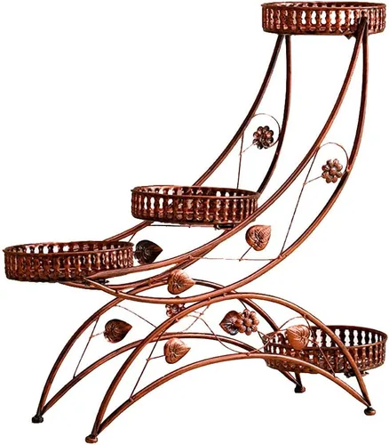 Vista 14 de Soporte de flores de hierro forjado interior,Soporte para macetas de pie en el piso,Soporte para plantas escalonadas para sala de estar, balcón rojo