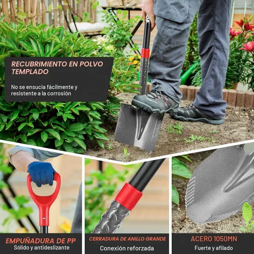 Vista 5 de Pala de jardín redonda con hoja de diente de sierra afilada para excavar Sharp Sawtooth Blade,Sturdy Fiberglass Handle,Comfortable Grip,For