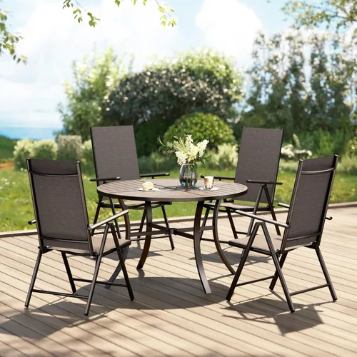 Vista 16 de PHI VILLA Juego de comedor de patio de 9 piezas, muebles de patio al aire libre con sillas plegables portátiles ajustables (azul) y mesa de comedor