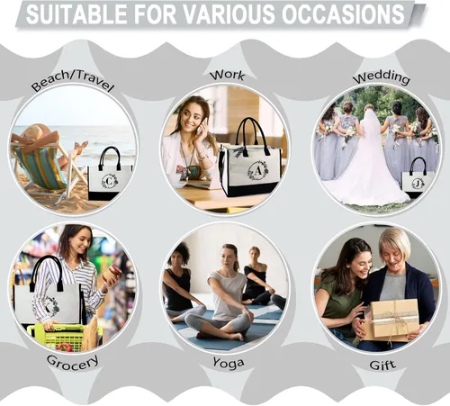 Vista 6 de BeeGreen Bolsa cruzada de lona con inicial con correa y cierre de cremallera, bolsas personalizadas para regalo de mujer