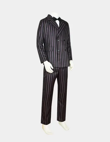 Vista 2 de Disfraz de Gomez para hombre, traje familiar a rayas para adultos