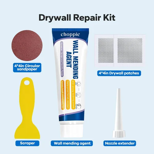 Vista 2 de Choppie Kit de reparación de paneles de yeso (4.2 onzas), reparación de paredes Spackle Pared, Kit de parches de reparación de pared para llenar