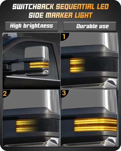 Vista 4 de HERCOO Luz de marcador de espejo lateral, luces intermitentes LED secuenciales, lámpara blanca y ámbar dinámica, conjunto de lente ahumada