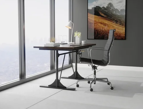 Vista 7 de Carolina Chair & Table Brio - Escritorio rectangular ajustable para sentarse o de pie, con acabado en polvo industrial, base de metal, mesa moderna