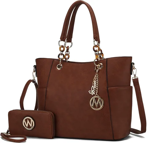 MKF Collection Bolso de mano para mujer juego de bolso con asa superior de cartera bolso de cuero vegano
