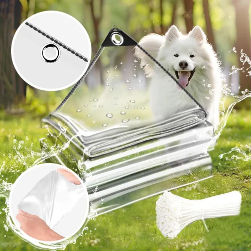 Vista 3 de Lona impermeable transparente de 10 x 13 pies, lona de PVC de 11.8 mil con ojales y brida para cables, cubierta de servicio pesado resistente a