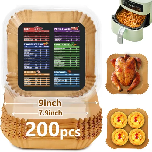 Vista 12 de 200 forros para freidora de aire para Ninja: forro de papel pergamino desechable antiadherente superior para Ninja DZ201/DZ401 Dual Airfryer Baking
