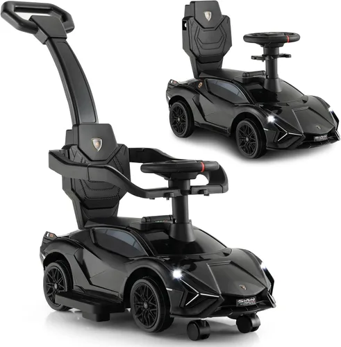 Vista 12 de INFANS Lamborghini - Cochecito de bebé 3 en 1, auto deslizante con licencia para caminar con mango de control parental, música, faro, almacenamiento