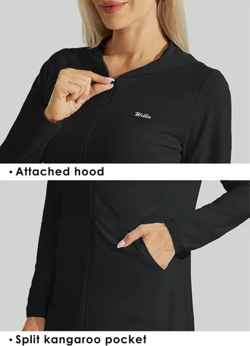 Vista 5 de Willit UPF 50+ - Cubierta de natación para mujer, protección solar, traje de baño de playa, traje de baño, chaqueta larga con capucha SPF