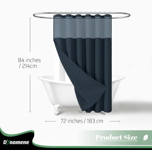 Vista 709 de Cortina de ducha de tela Dynamene verde oscuro - Cortinas de baño de tela de nido de abeja texturizadas resistentes, juego de cortinas de baño