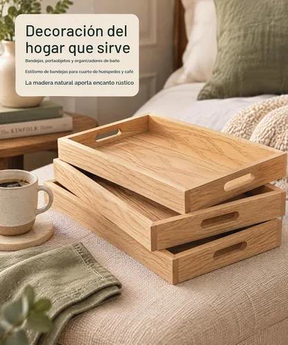 Vista 8 de Bandeja de bambú para servir decoración de bambú – Bandeja de bambú de desayuno anidado de cinco piezas – Bandejas de madera para organizar
