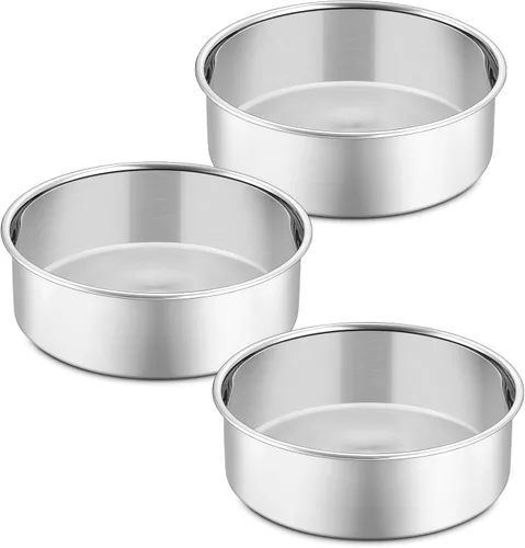 Vista 9 de P&P CHEF Juego de 3 moldes redondos de acero inoxidable para tartas de cumpleaños, aptos para horno, ollas, olla a presión, a prueba de fugas
