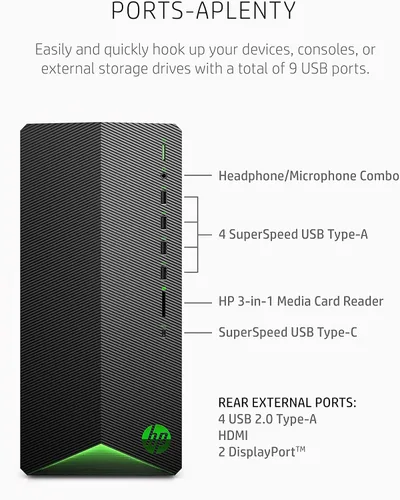 Vista 5 de HP Pavilion Computadora de escritorio para gaming, AMD Radeon RX 5500, procesador AMD Ryzen 3 5300G, 8 GB RAM, 512 GB SSD, Windows 11 Home, 9