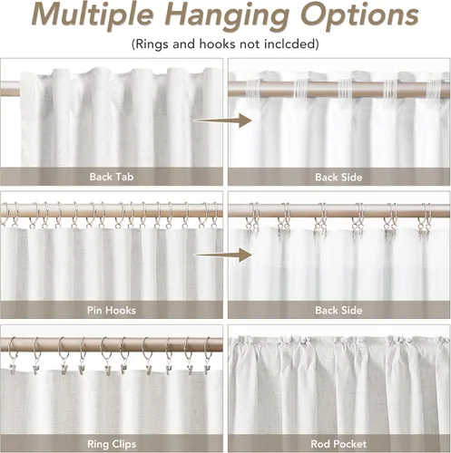 Vista 3 de Beige White 100% Blackout Curtains 84 Inch Length for Bedroom Back Tab Thick Heavy Black Out Linen Drapes Farmhouse Rustic Living Room Thermal