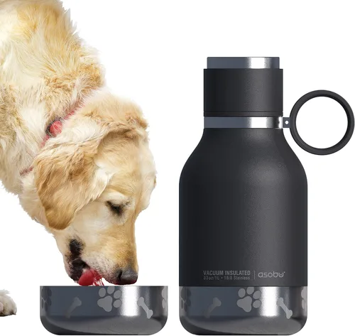 Botella Buddy de Asobu, una botella de agua aislada de acero inoxidable con cuenco de agua removible para perros y cuenco de almacenamiento para
