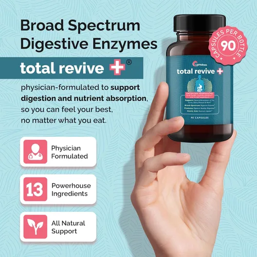 Vista 3 de UpWellness Total Revive+ Enzimas digestivas - Enzimas de amplio espectro para la salud digestiva - Apoya la salud intestinal y la absorción