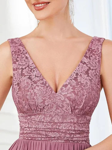 Vista 5 de Ever-Pretty Mujeres doble cuello en V elástico encaje sin mangas gasa una línea Maxi vestidos de noche 0163A