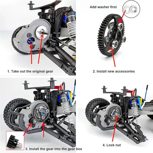 Vista 3 de Juego de engranajes de piñón y estímulo de acero para coche RC, 48P 90T engranaje espolón con engranaje de piñón 19T 20T 21T para Slash 2WD 1/10 RC