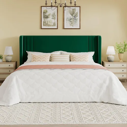 Vista 68 de SHA CERLIN Base de cama tapizada de terciopelo de tamaño matrimonial con cabecera de ala capitonada de canal vertical, soporte de listones